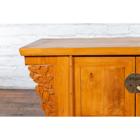 Chinese Early 20th Century Elm Sideboard with Carved Spandrels and Apron - Antique Chinese and Vintage Asian Furniture for Sale at FEA Home