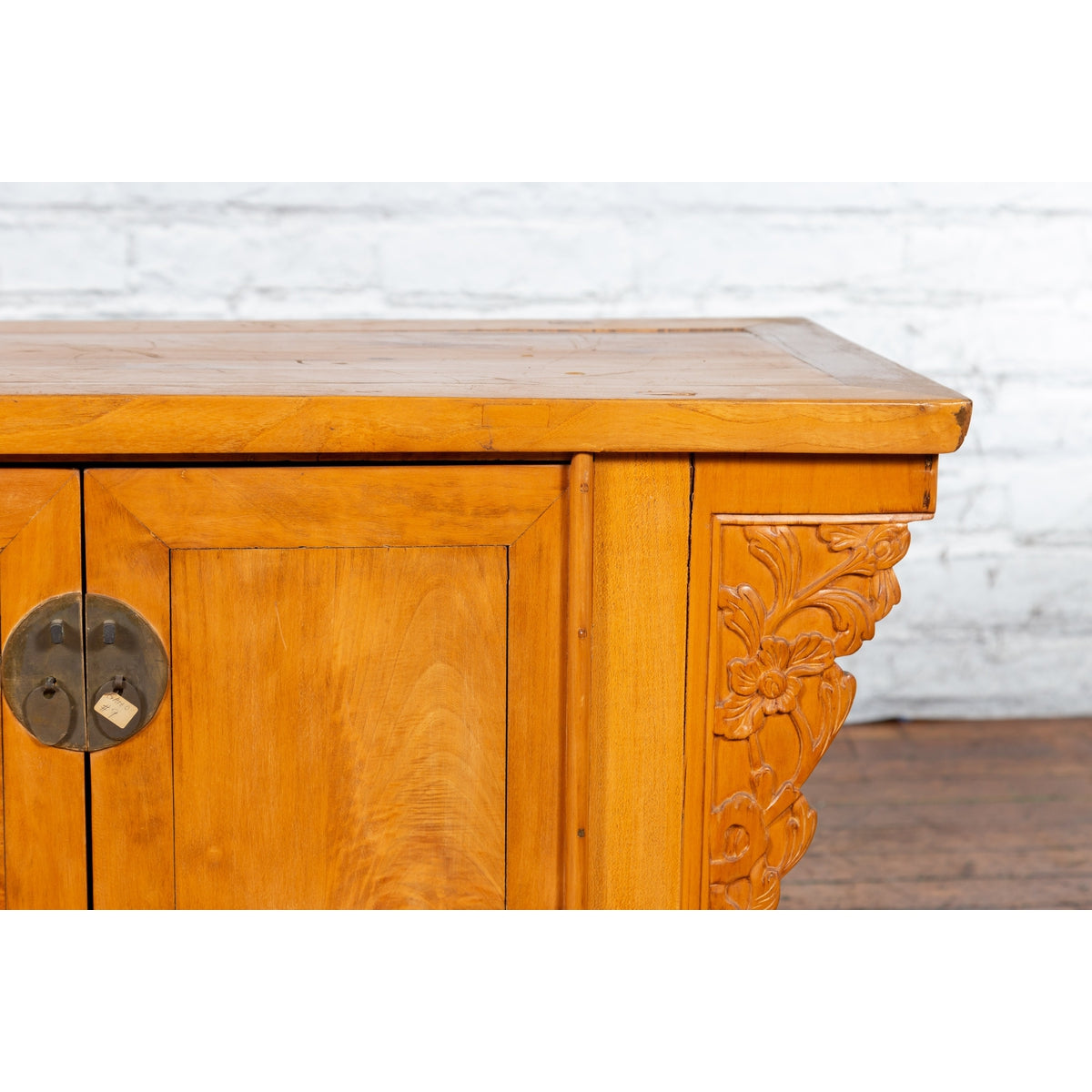 Chinese Early 20th Century Elm Sideboard with Carved Spandrels and Apron-8. Asian &amp; Chinese Furniture, Art, Antiques, Vintage Home Décor for sale at FEA Home
