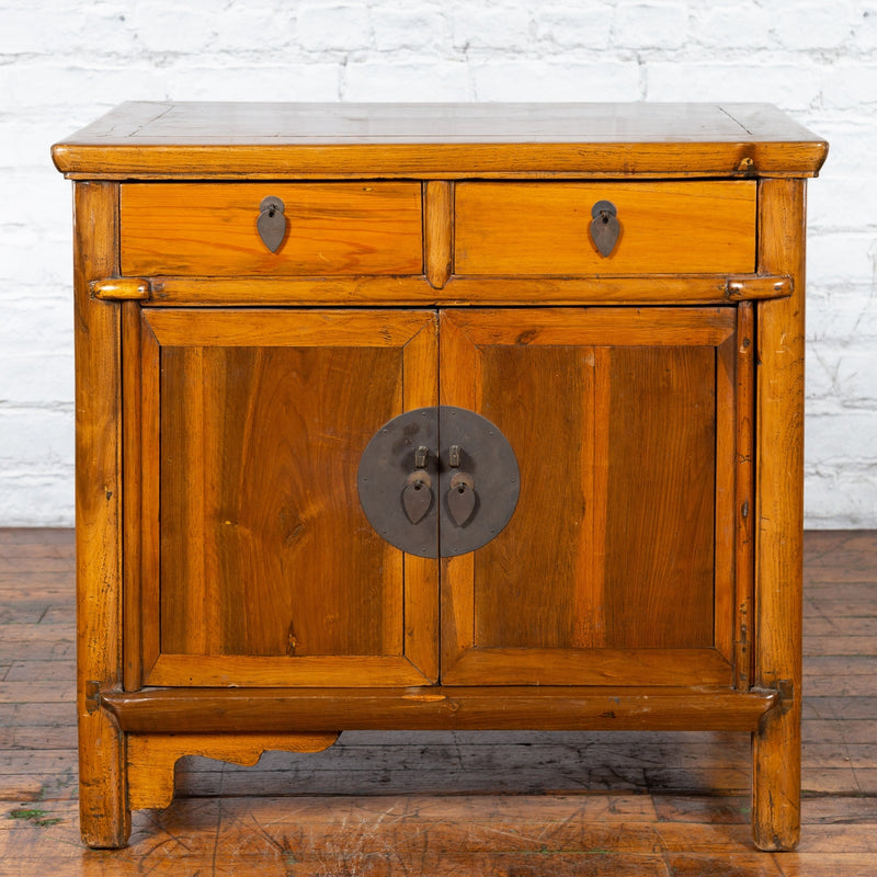 Chinese Early 20th Century Elmwood Side Chest with Bronze Medallion Hardware-YN3411-2. Asian & Chinese Furniture, Art, Antiques, Vintage Home Décor for sale at FEA Home