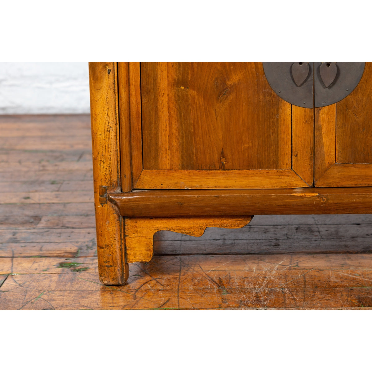 Chinese Early 20th Century Elmwood Side Chest with Bronze Medallion Hardware-5. Asian &amp; Chinese Furniture, Art, Antiques, Vintage Home Décor for sale at FEA Home