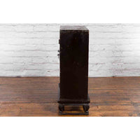 Antique Chinese Dark Brown Altar Shrine Cabinet with Inner Carved Gold Décor