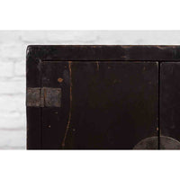 Antique Chinese Dark Brown Altar Shrine Cabinet with Inner Carved Gold Décor