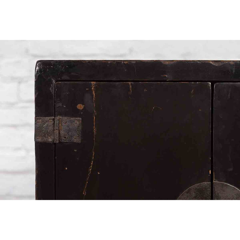 Antique Chinese Dark Brown Altar Shrine Cabinet with Inner Carved Gold Décor
