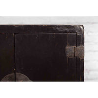 Antique Chinese Dark Brown Altar Shrine Cabinet with Inner Carved Gold Décor