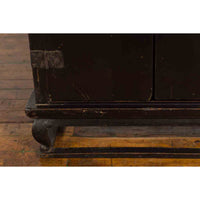 Antique Chinese Dark Brown Altar Shrine Cabinet with Inner Carved Gold Décor
