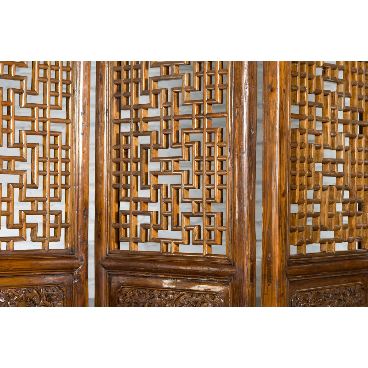 Set of Four Qing Dynasty Elmwood Open Fretwork Panels with Delicate Carvings-4. Asian &amp; Chinese Furniture, Art, Antiques, Vintage Home Décor for sale at FEA Home