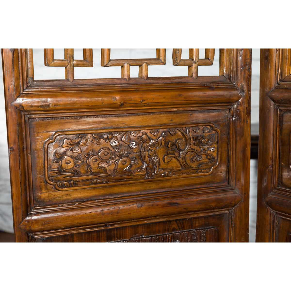 Set of Four Qing Dynasty Elmwood Open Fretwork Panels with Delicate Carvings-7. Asian &amp; Chinese Furniture, Art, Antiques, Vintage Home Décor for sale at FEA Home