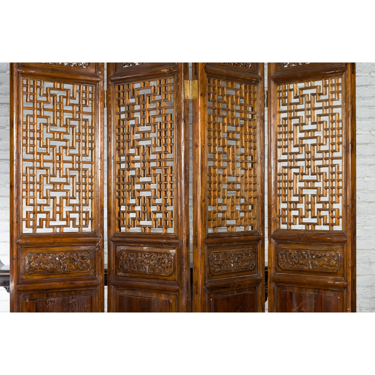 Set of Four Qing Dynasty Elmwood Open Fretwork Panels with Delicate Carvings-13. Asian &amp; Chinese Furniture, Art, Antiques, Vintage Home Décor for sale at FEA Home