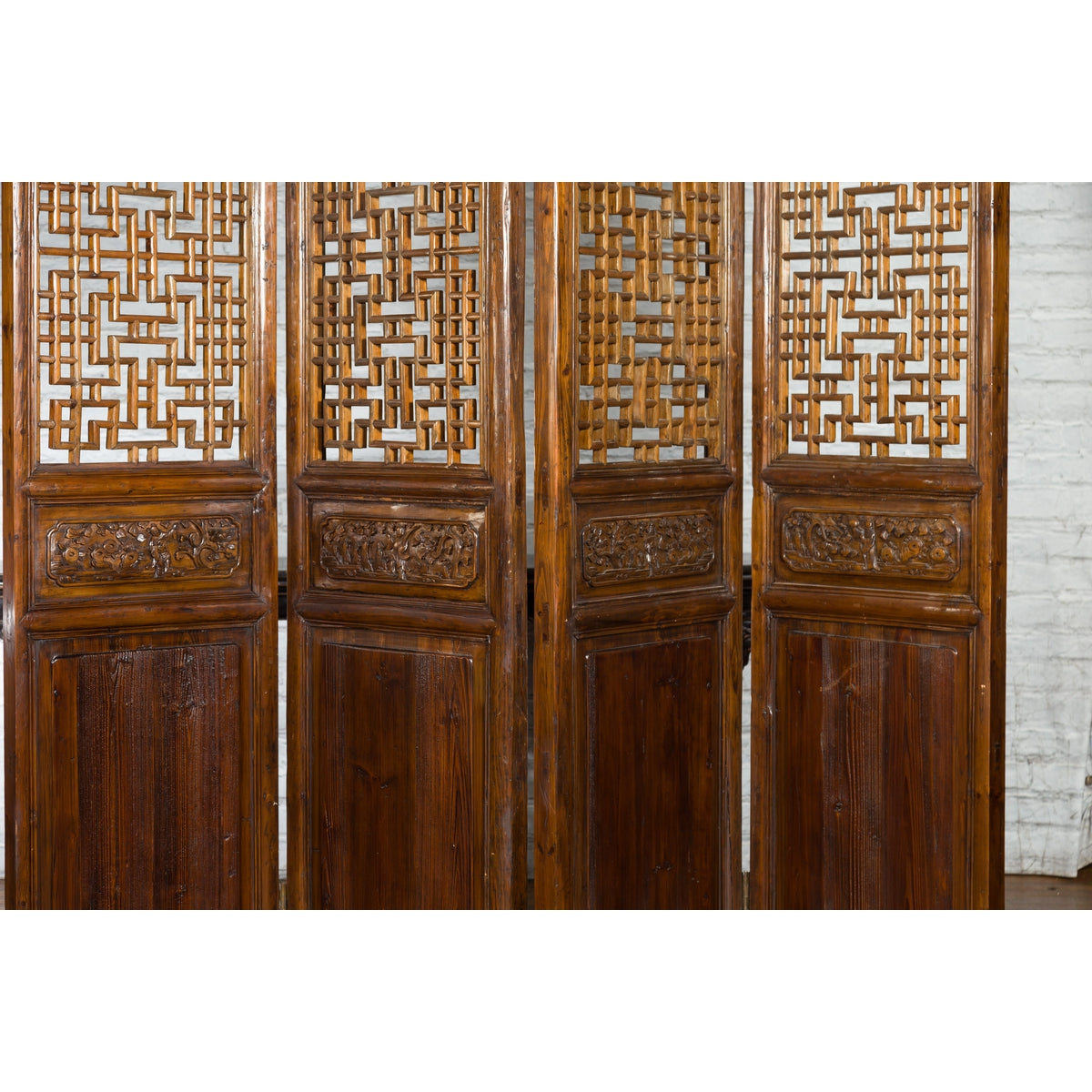 Set of Four Qing Dynasty Elmwood Open Fretwork Panels with Delicate Carvings-14. Asian &amp; Chinese Furniture, Art, Antiques, Vintage Home Décor for sale at FEA Home
