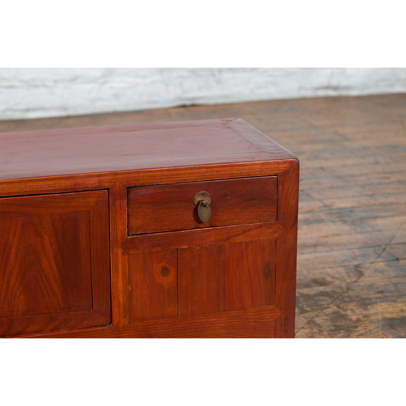 Chinese Early 20th Century Low Chest with Drawers, Doors and Brass Hardware-YN3422-10. Asian & Chinese Furniture, Art, Antiques, Vintage Home Décor for sale at FEA Home