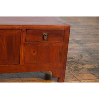 Chinese Early 20th Century Low Chest with Drawers, Doors and Brass Hardware