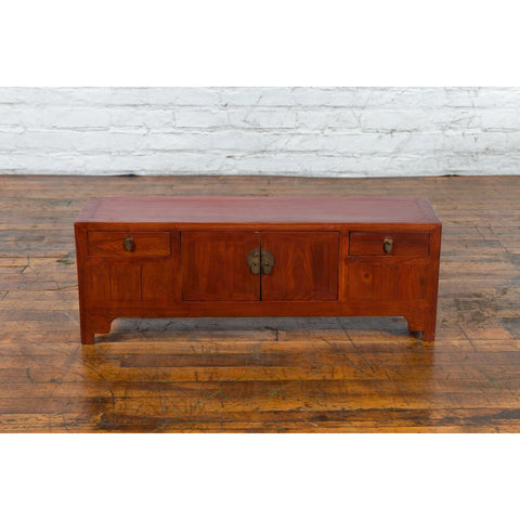 Chinese Early 20th Century Low Chest with Drawers, Doors and Brass Hardware-YN3422-5. Asian & Chinese Furniture, Art, Antiques, Vintage Home Décor for sale at FEA Home