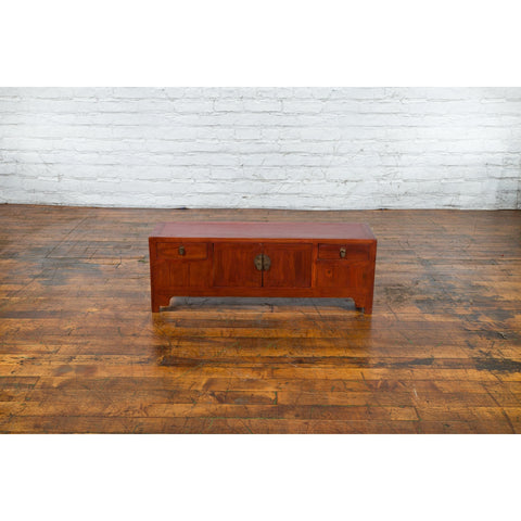 Chinese Early 20th Century Low Chest with Drawers, Doors and Brass Hardware-YN3422-6. Asian & Chinese Furniture, Art, Antiques, Vintage Home Décor for sale at FEA Home