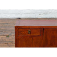 Chinese Early 20th Century Low Chest with Drawers, Doors and Brass Hardware
