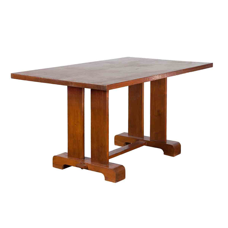 Antique Indonesian Teakwood Dining Table with Trestle Base and Brown Patina- Asian Antiques, Vintage Home Decor & Chinese Furniture - FEA Home