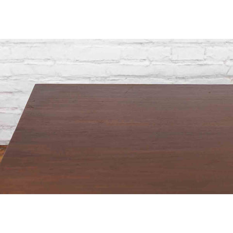 Antique Indonesian Teakwood Dining Table with Trestle Base and Brown Patina