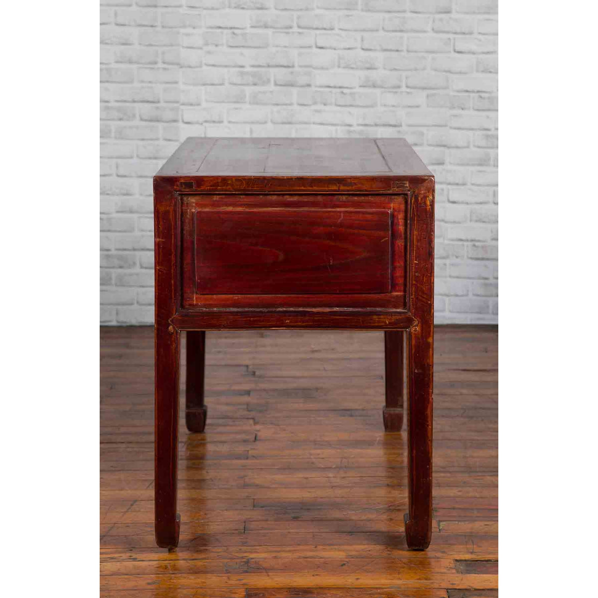 Chinese Antique Console Table with Drawers, Horse Hoof Legs and Dark Red Patina-14. Asian &amp; Chinese Furniture, Art, Antiques, Vintage Home Décor for sale at FEA Home