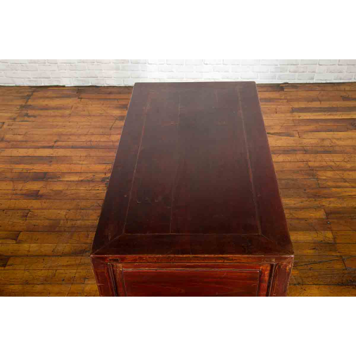 Chinese Antique Console Table with Drawers, Horse Hoof Legs and Dark Red Patina-15. Asian &amp; Chinese Furniture, Art, Antiques, Vintage Home Décor for sale at FEA Home