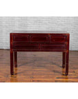 Chinese Antique Console Table with Drawers, Horse Hoof Legs and Dark Red Patina-16. Asian & Chinese Furniture, Art, Antiques, Vintage Home Décor for sale at FEA Home