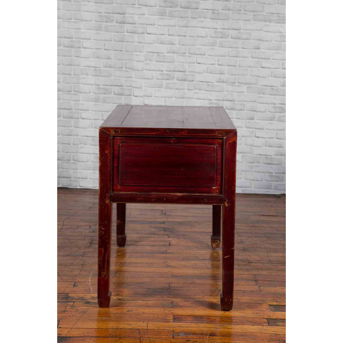 Chinese Antique Console Table with Drawers, Horse Hoof Legs and Dark Red Patina-17. Asian &amp; Chinese Furniture, Art, Antiques, Vintage Home Décor for sale at FEA Home