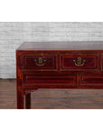 Chinese Antique Console Table with Drawers, Horse Hoof Legs and Dark Red Patina-5. Asian & Chinese Furniture, Art, Antiques, Vintage Home Décor for sale at FEA Home