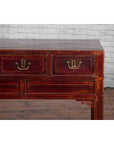 Chinese Antique Console Table with Drawers, Horse Hoof Legs and Dark Red Patina-7. Asian & Chinese Furniture, Art, Antiques, Vintage Home Décor for sale at FEA Home