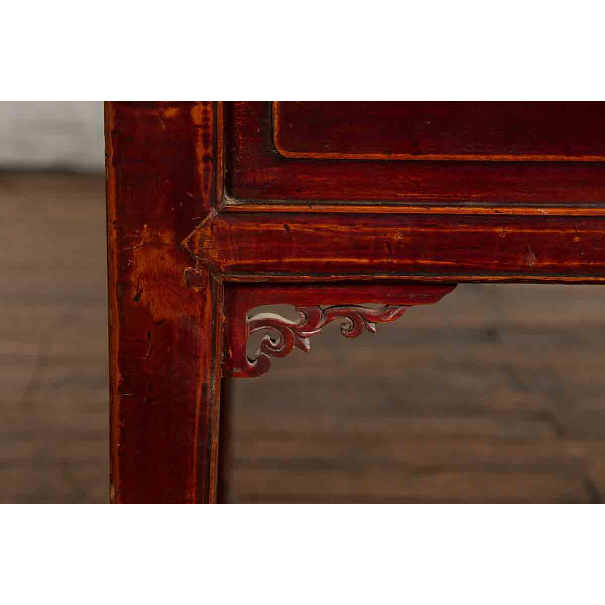 Chinese Antique Console Table with Drawers, Horse Hoof Legs and Dark Red Patina-10. Asian &amp; Chinese Furniture, Art, Antiques, Vintage Home Décor for sale at FEA Home