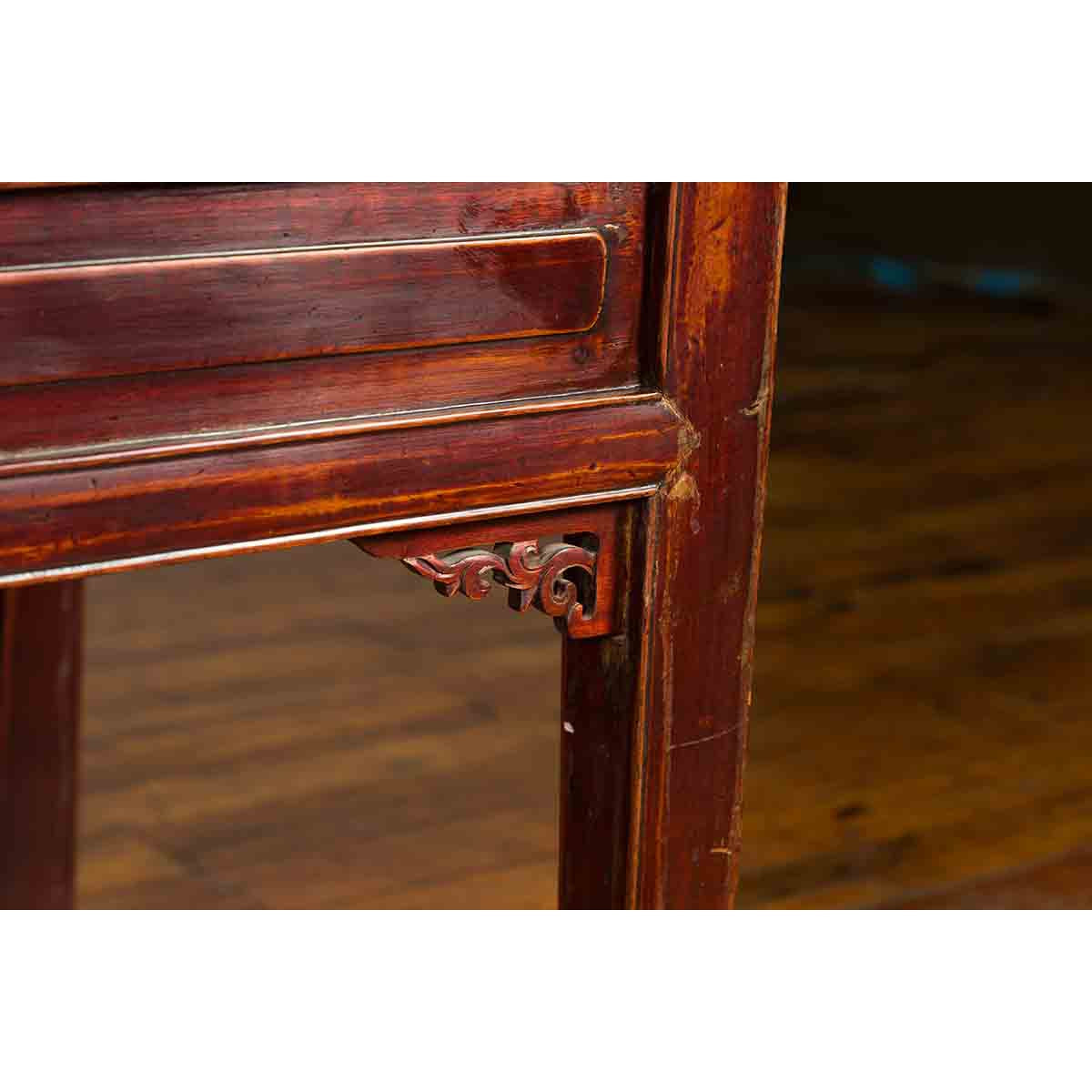 Chinese Antique Console Table with Drawers, Horse Hoof Legs and Dark Red Patina-11. Asian &amp; Chinese Furniture, Art, Antiques, Vintage Home Décor for sale at FEA Home
