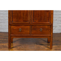 Chinese 19th Century Qing Dynasty Period Elmwood Cabinet with Doors and Drawers