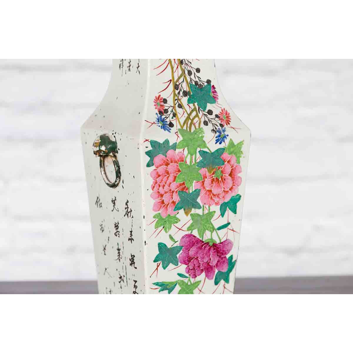 Chinese Qing 19th Century Altar Vase with Hand-Painted Flowers and Calligraphy-11. Asian &amp; Chinese Furniture, Art, Antiques, Vintage Home Décor for sale at FEA Home