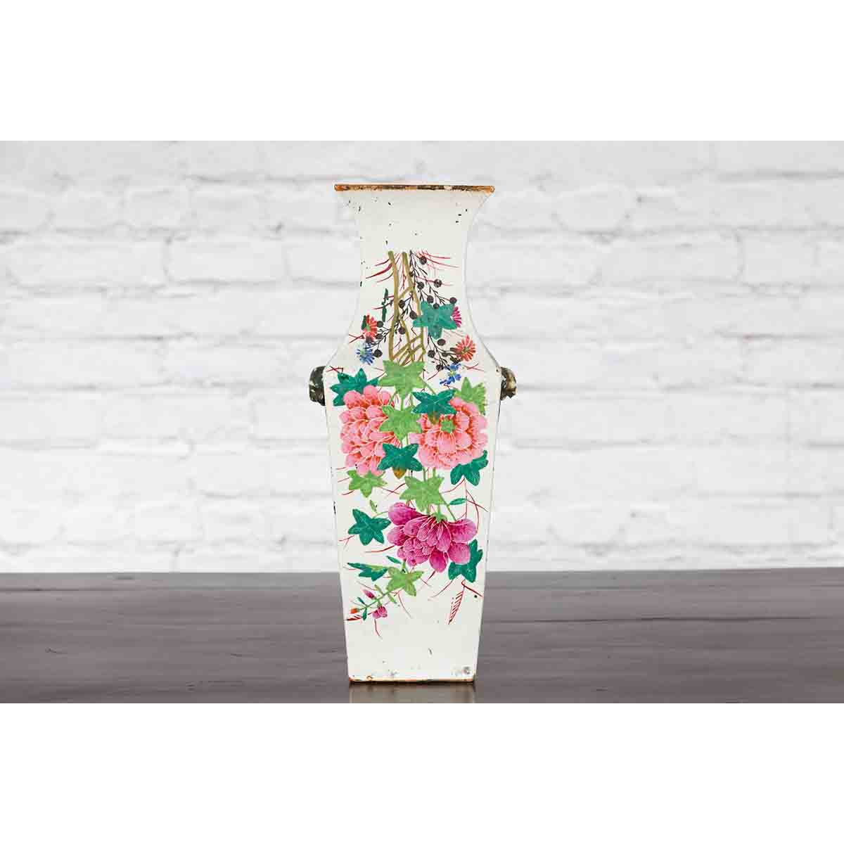 Chinese Qing 19th Century Altar Vase with Hand-Painted Flowers and Calligraphy-15. Asian &amp; Chinese Furniture, Art, Antiques, Vintage Home Décor for sale at FEA Home