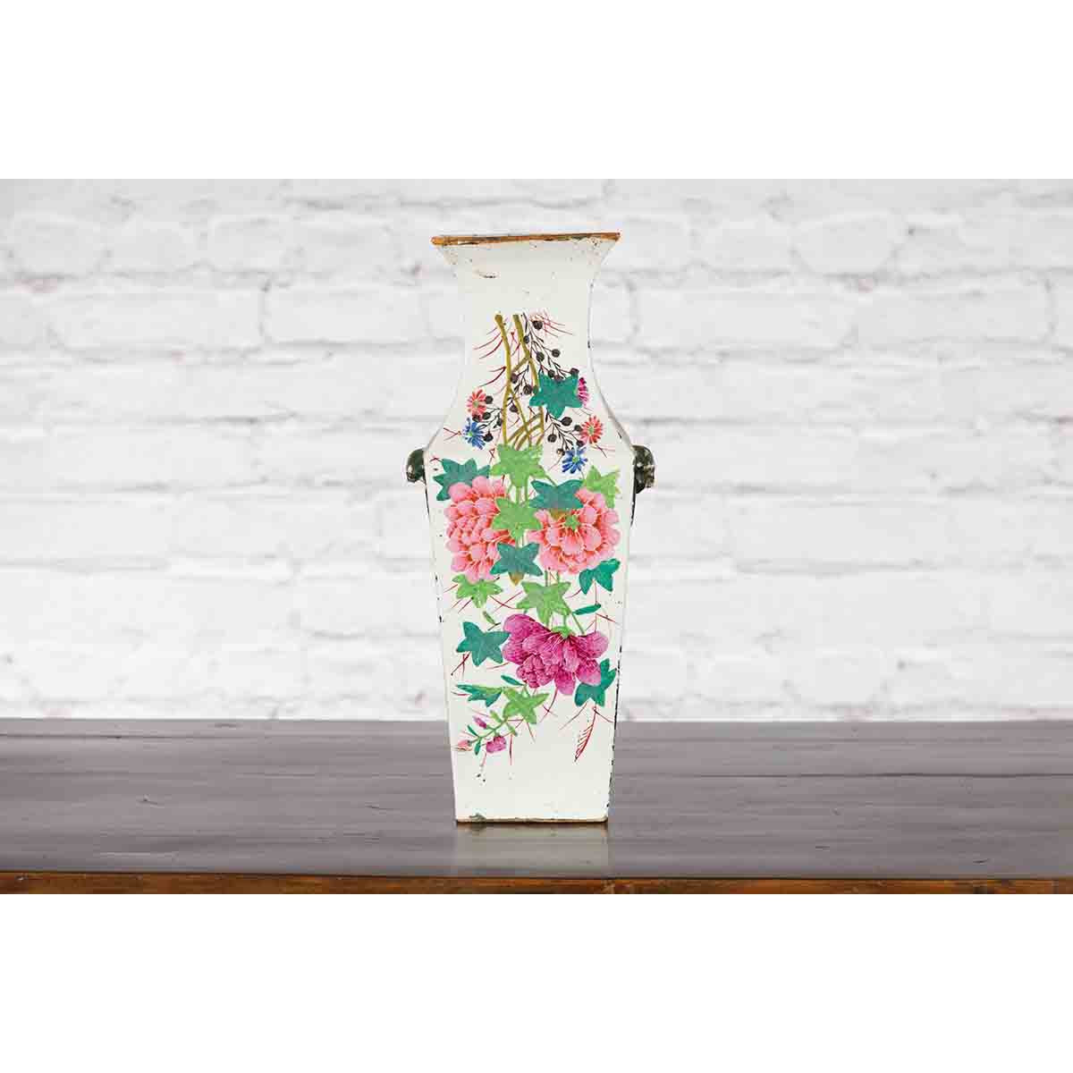 Chinese Qing 19th Century Altar Vase with Hand-Painted Flowers and Calligraphy-4. Asian &amp; Chinese Furniture, Art, Antiques, Vintage Home Décor for sale at FEA Home
