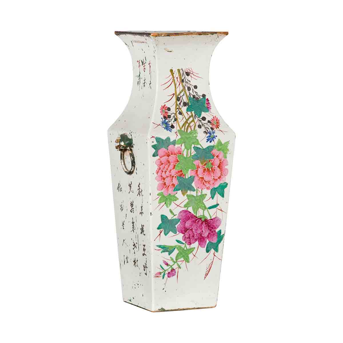 Chinese Qing 19th Century Altar Vase with Hand-Painted Flowers and Calligraphy-1. Asian & Chinese Furniture, Art, Antiques, Vintage Home Décor for sale at FEA Home