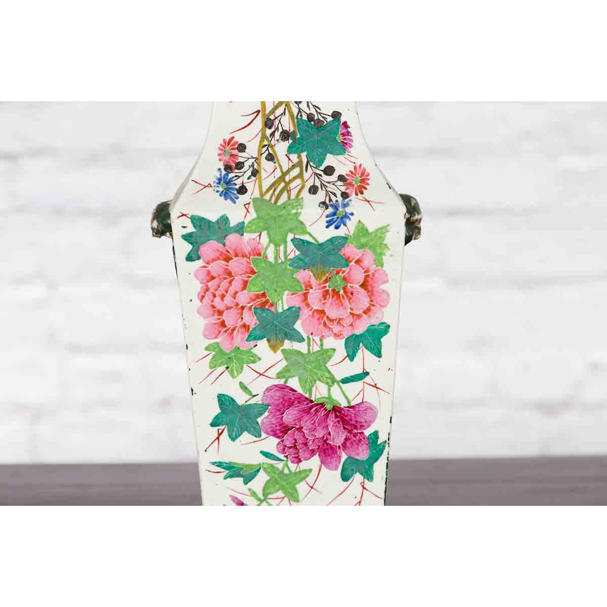 Chinese Qing 19th Century Altar Vase with Hand-Painted Flowers and Calligraphy-6. Asian &amp; Chinese Furniture, Art, Antiques, Vintage Home Décor for sale at FEA Home