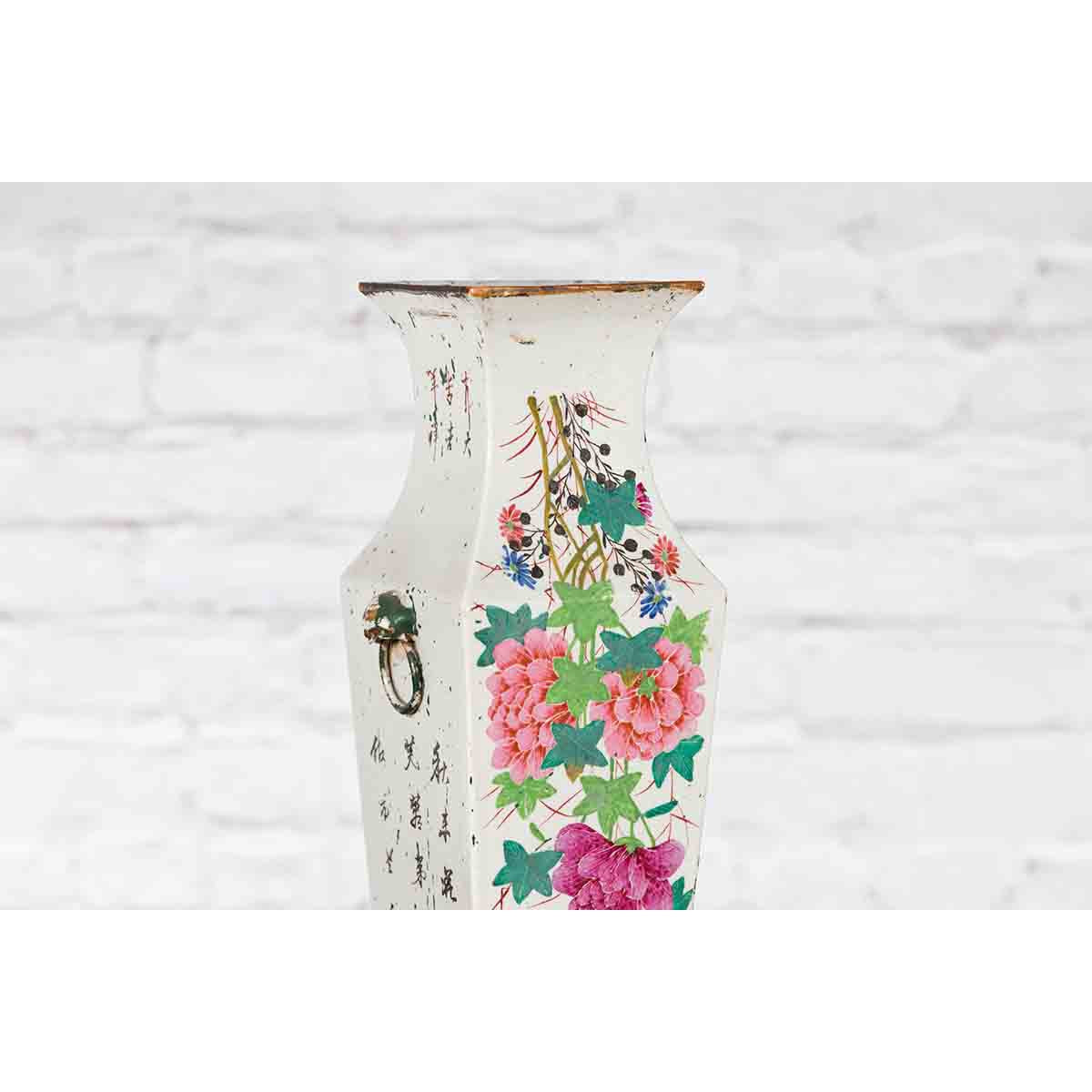 Chinese Qing 19th Century Altar Vase with Hand-Painted Flowers and Calligraphy-8. Asian &amp; Chinese Furniture, Art, Antiques, Vintage Home Décor for sale at FEA Home