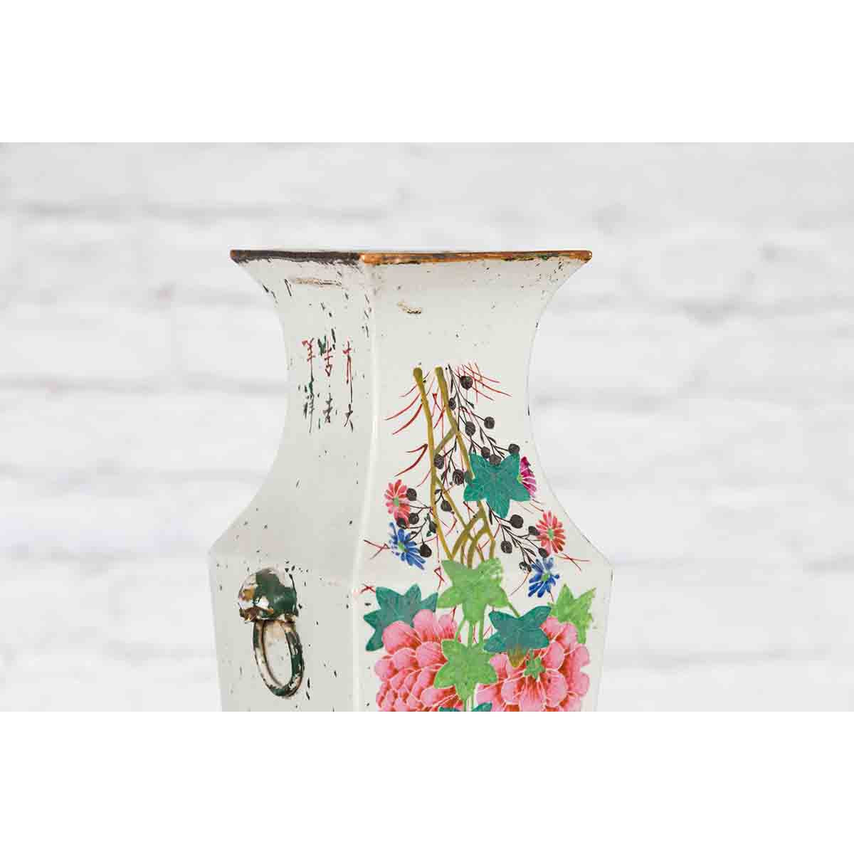 Chinese Qing 19th Century Altar Vase with Hand-Painted Flowers and Calligraphy-10. Asian &amp; Chinese Furniture, Art, Antiques, Vintage Home Décor for sale at FEA Home