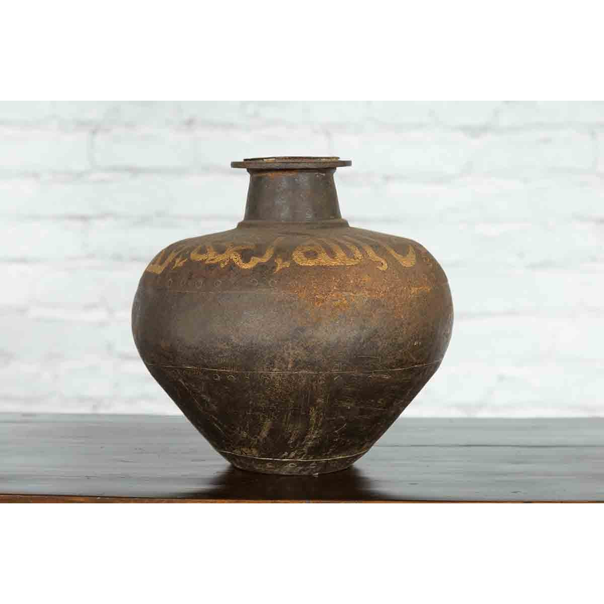 Rustic Indian Vintage Vase with Tapering Lines and Gilded Calligraphy-5. Asian &amp; Chinese Furniture, Art, Antiques, Vintage Home Décor for sale at FEA Home