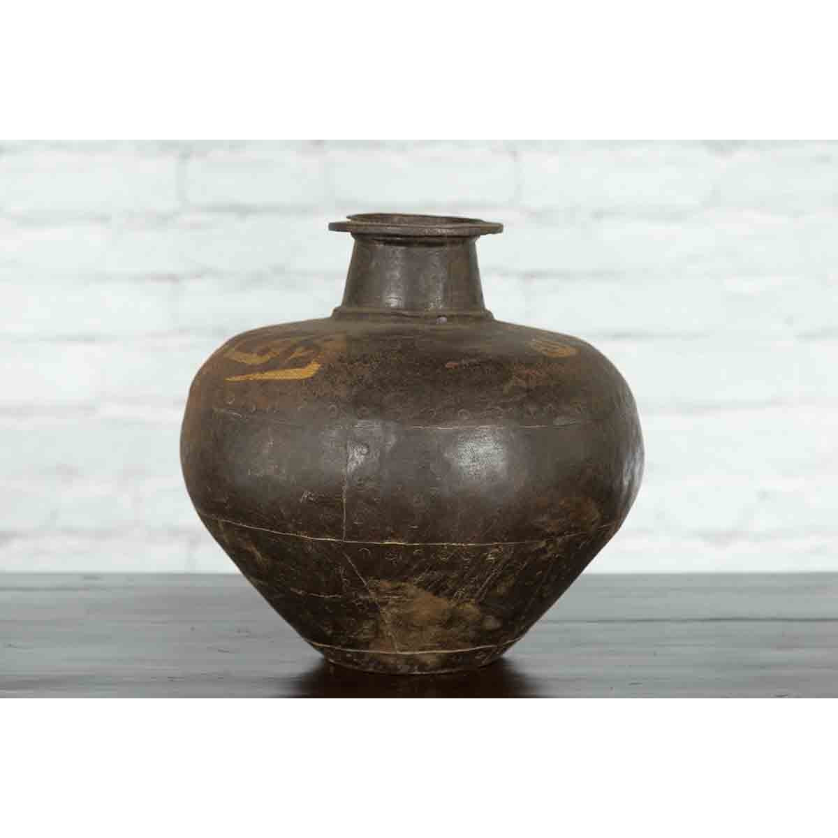 Rustic Indian Vintage Vase with Tapering Lines and Gilded Calligraphy-8. Asian &amp; Chinese Furniture, Art, Antiques, Vintage Home Décor for sale at FEA Home