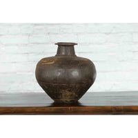 Rustic Indian Vintage Vase with Tapering Lines and Gilded Calligraphy