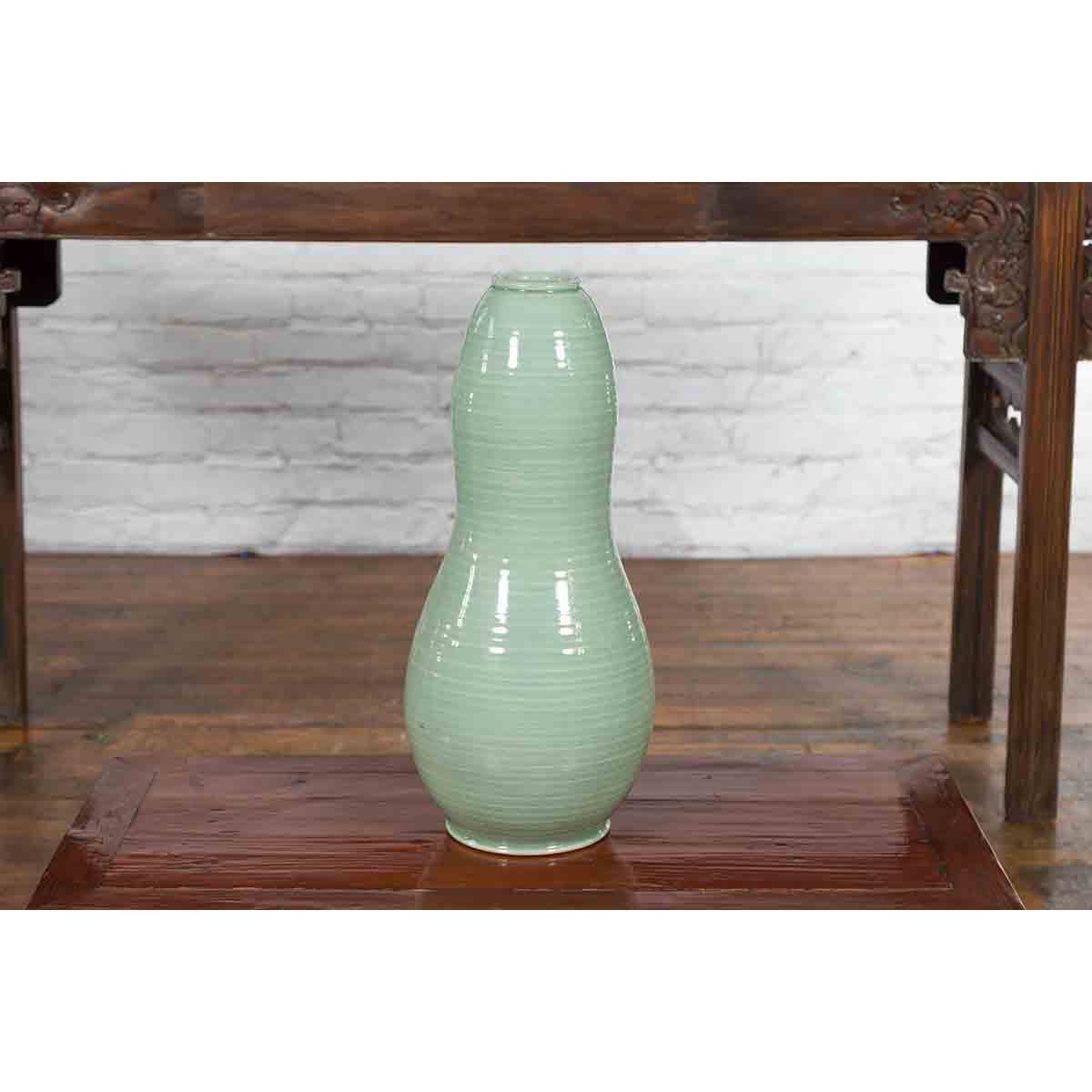 Large Prem Collection Chiang Mai Gourd-Shaped Vase with Green Glaze-4. Asian &amp; Chinese Furniture, Art, Antiques, Vintage Home Décor for sale at FEA Home