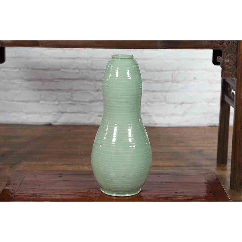 Large Prem Collection Chiang Mai Gourd-Shaped Vase with Green Glaze
