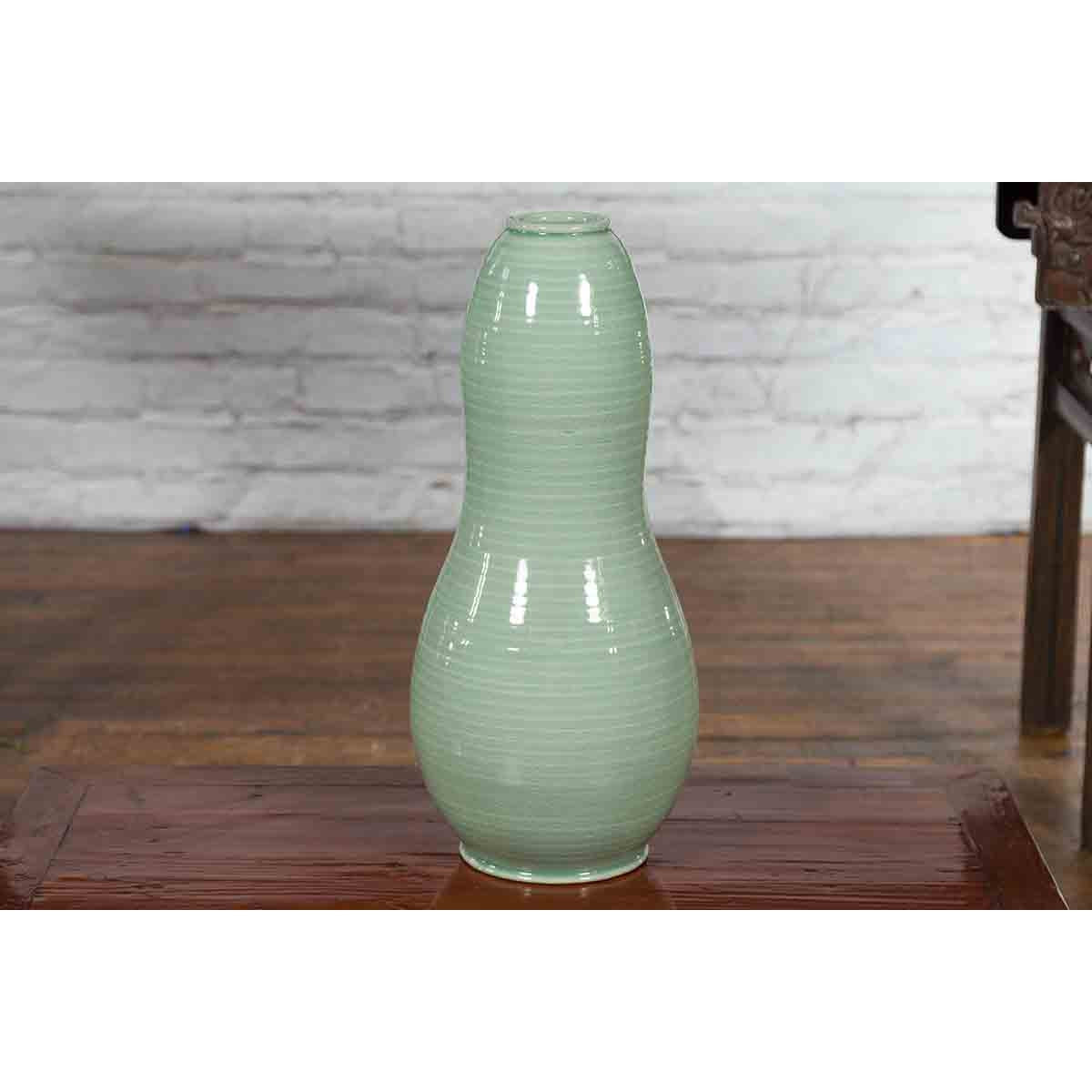 Large Prem Collection Chiang Mai Gourd-Shaped Vase with Green Glaze-12. Asian &amp; Chinese Furniture, Art, Antiques, Vintage Home Décor for sale at FEA Home