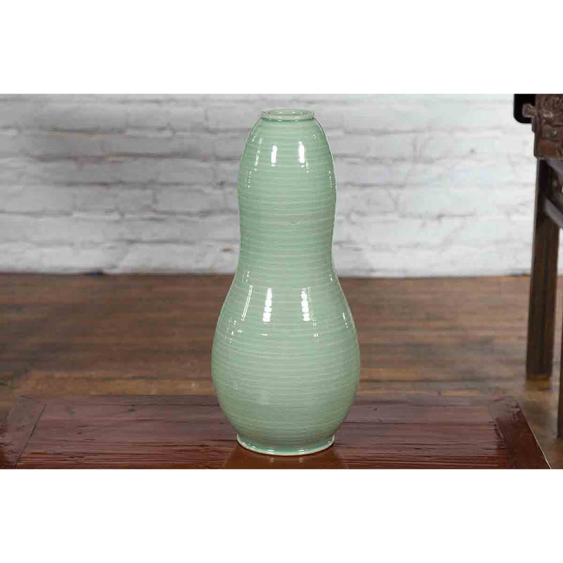 Large Prem Collection Chiang Mai Gourd-Shaped Vase with Green Glaze