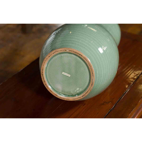 Large Prem Collection Chiang Mai Gourd-Shaped Vase with Green Glaze