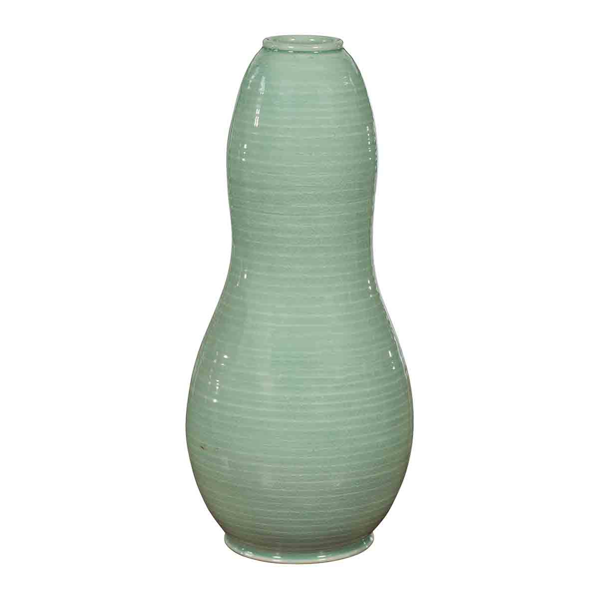 Large Prem Collection Chiang Mai Gourd-Shaped Vase with Green Glaze-1. Asian & Chinese Furniture, Art, Antiques, Vintage Home Décor for sale at FEA Home