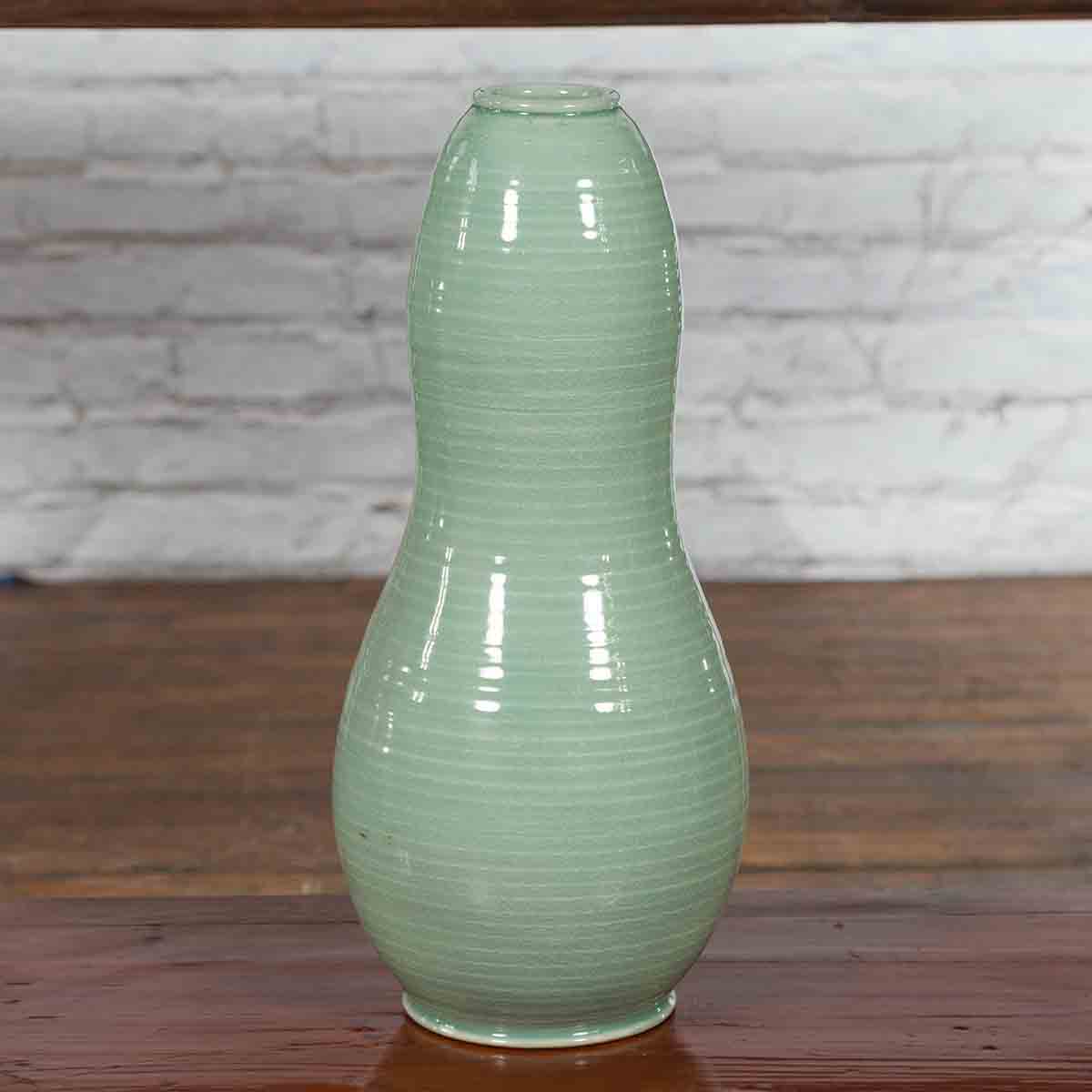 Large Prem Collection Chiang Mai Gourd-Shaped Vase with Green Glaze-2. Asian & Chinese Furniture, Art, Antiques, Vintage Home Décor for sale at FEA Home