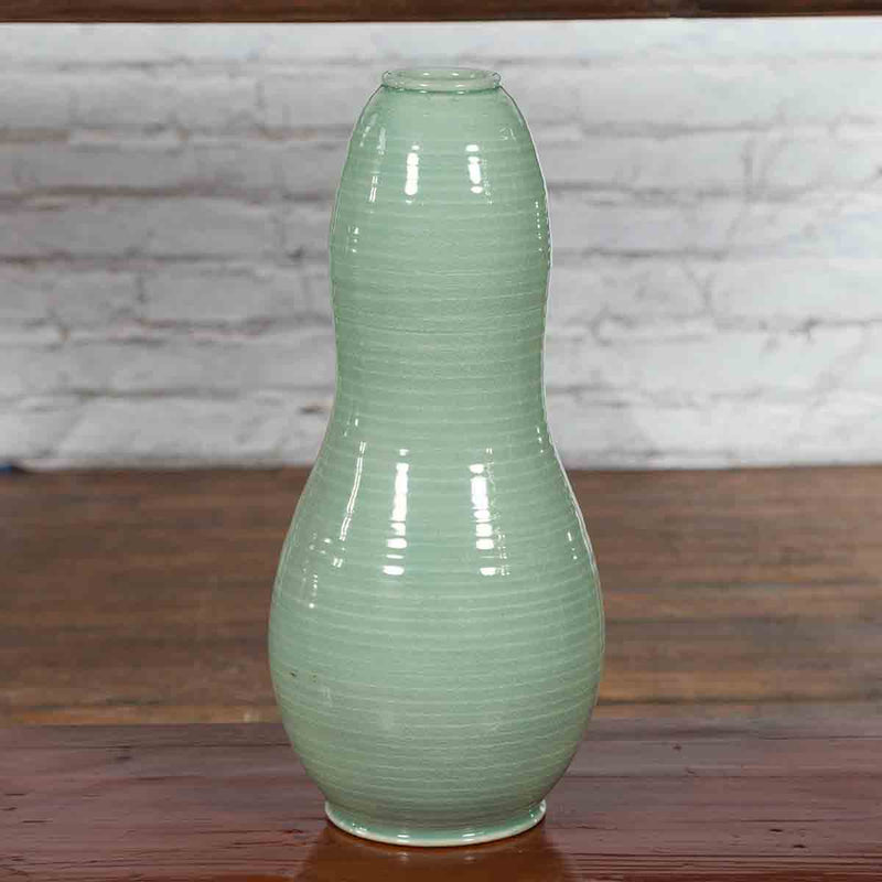 Large Prem Collection Chiang Mai Gourd-Shaped Vase with Green Glaze