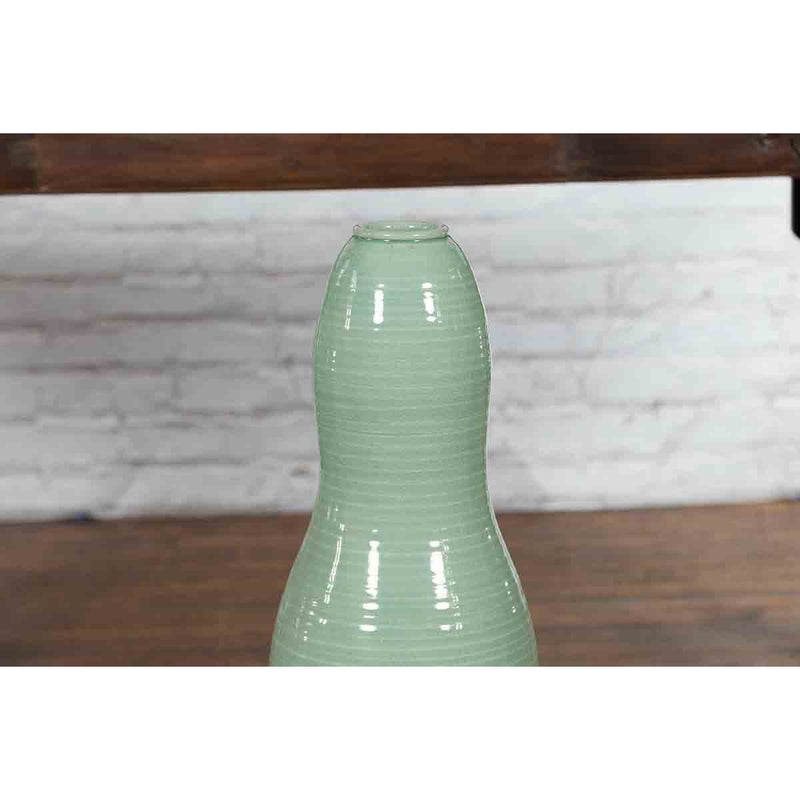 Large Prem Collection Chiang Mai Gourd-Shaped Vase with Green Glaze