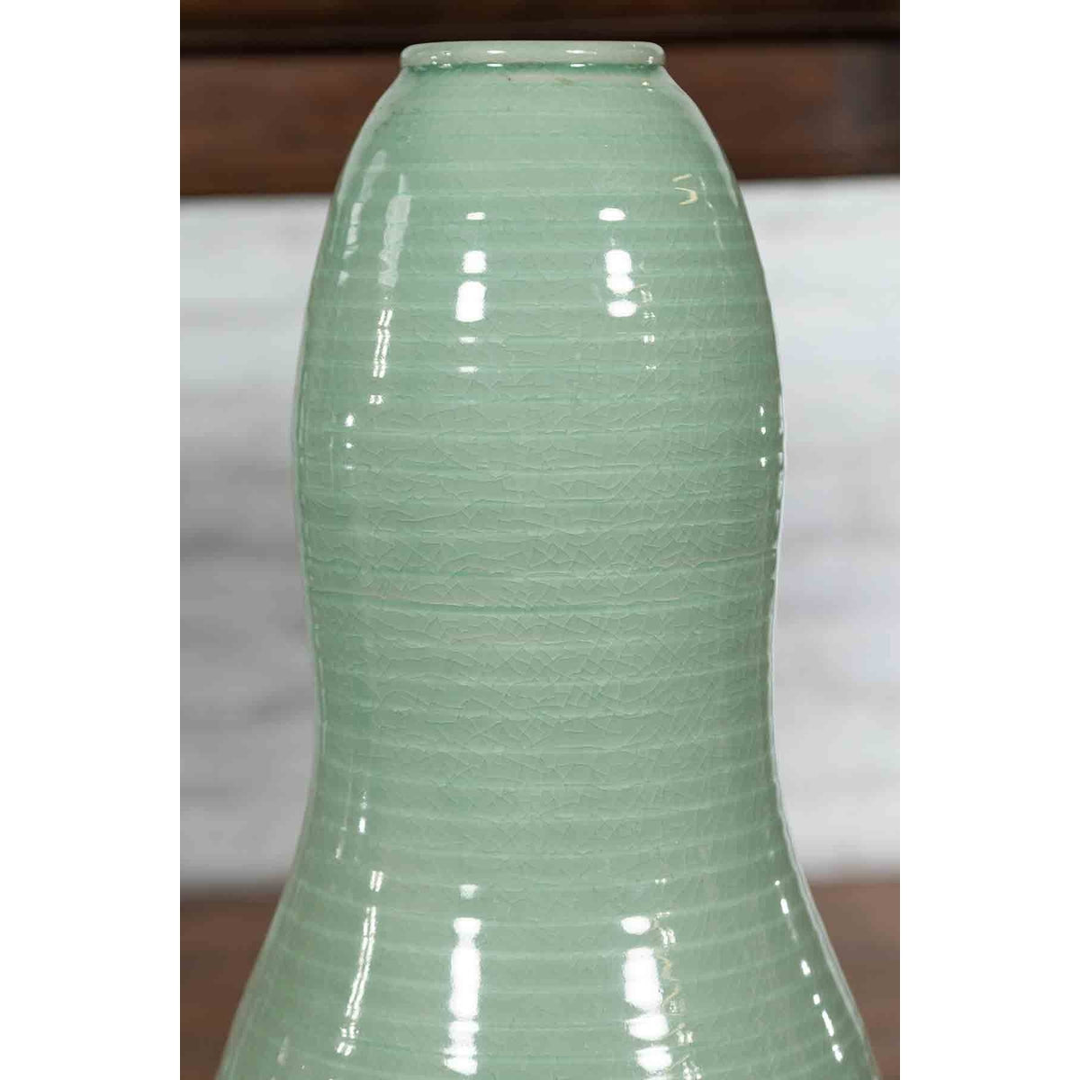 Large Prem Collection Chiang Mai Gourd-Shaped Vase with Green Glaze-8. Asian &amp; Chinese Furniture, Art, Antiques, Vintage Home Décor for sale at FEA Home