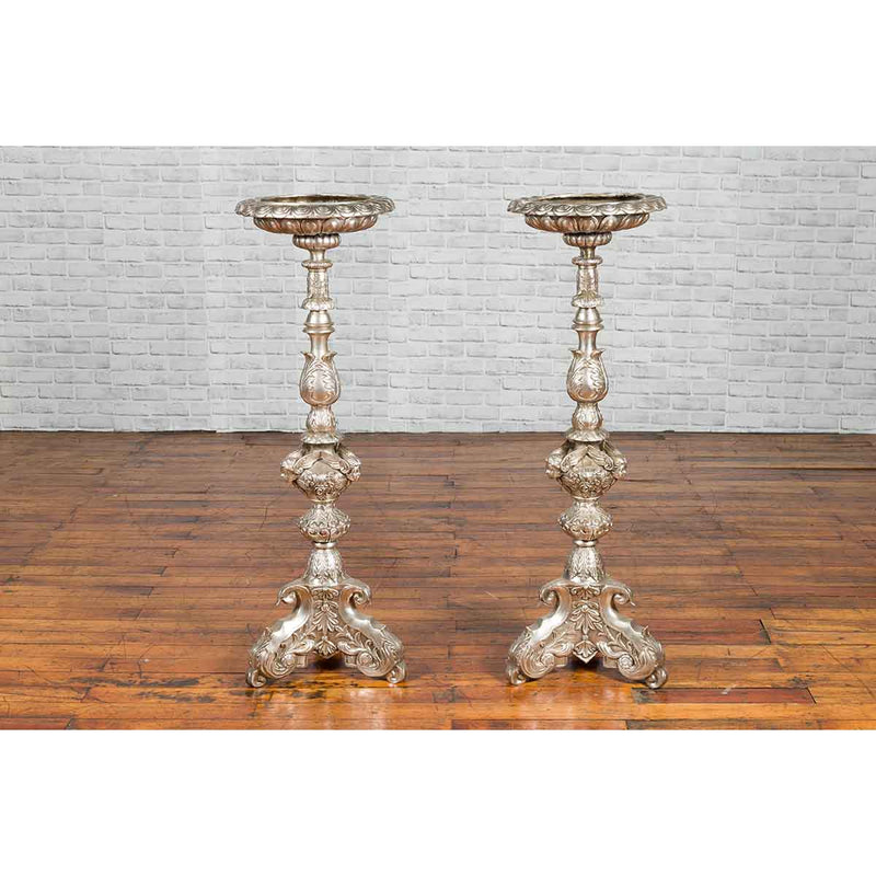 Contemporary Baroque Style Silver Plated Bronze Candlestick with Cherub Figures-YN3576-13. Asian & Chinese Furniture, Art, Antiques, Vintage Home Décor for sale at FEA Home